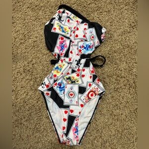 Queen of hearts dancewear/swimsuit size adult xs in red black and white